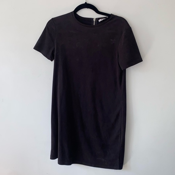 Zara black T-shirt shift dress faux suede size small - Picture 1 of 3